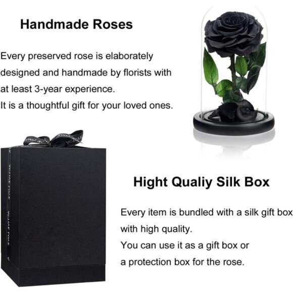NATROSES Handmade Preserved Roses in Glass Dome, Long lasting Black Roses Real - Picture 5 of 16